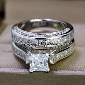 Wedding Ring Set Engagement Ring 925/14k Sterling Silver size 5,6,7,8,9,10,11,12